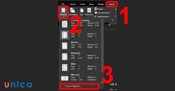Chọn Custom Margins