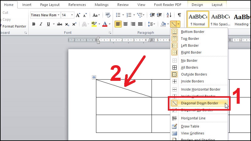 Nhấn chọn vào Diagnoal Down Border