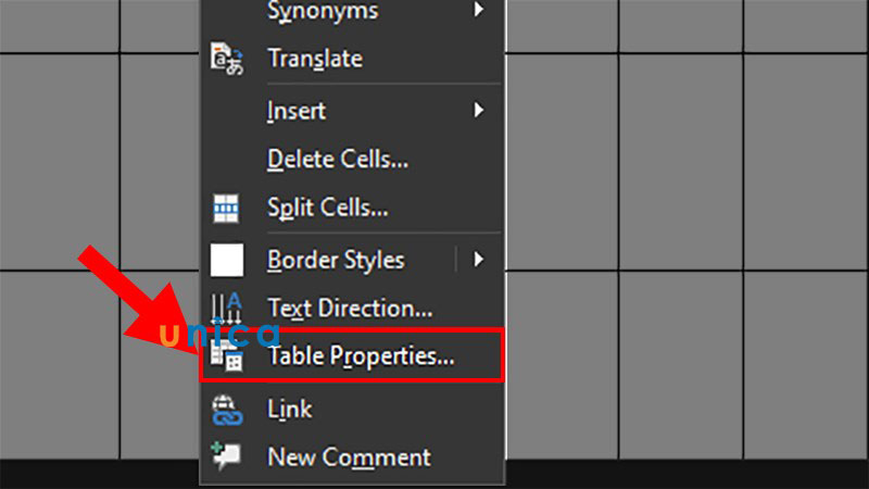 Chọn Table properties