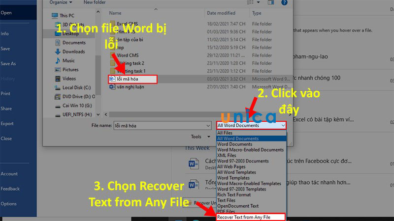 Nhấn chọn Recover Text from Any File