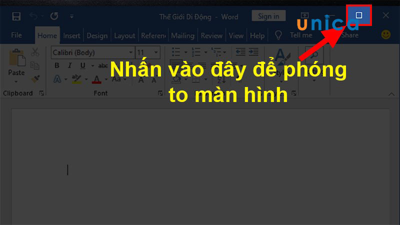 Chọn vào biểu tượng fullscreen