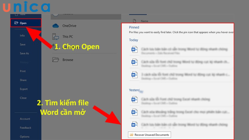 Chọn mục Opend