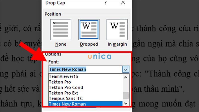 Cách chỉnh Font chữ cho Dropcap - bước 4