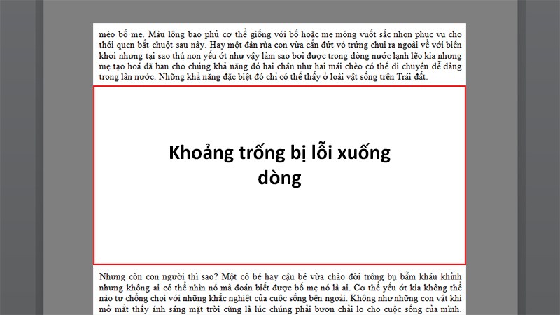 Khoảng trống lỗi xuống dòng