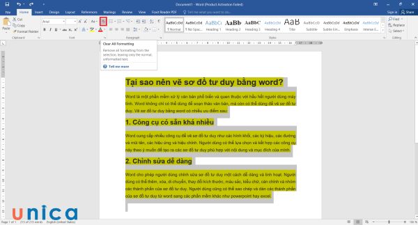 Chọn nút Clear All Formatting