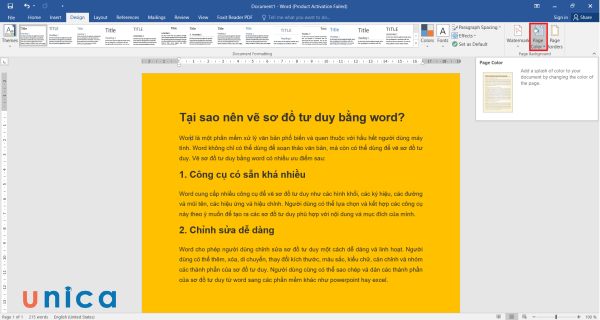 Nhấn vào nút Page Color ở phần Page Background