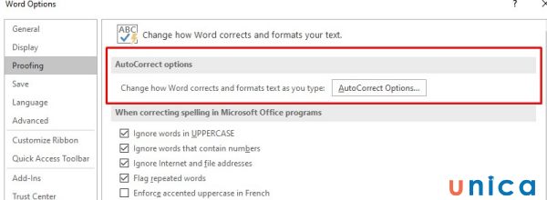 Chọn AutoCorrect Options