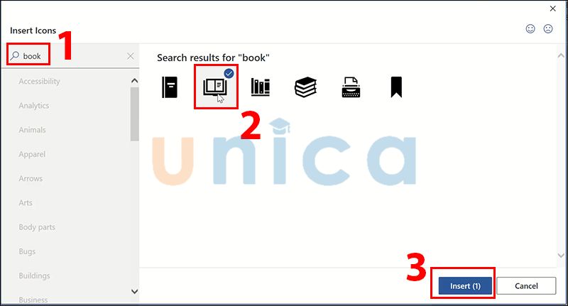 Chọn ký hiệu cuốn sách trong word và nhấn Insert