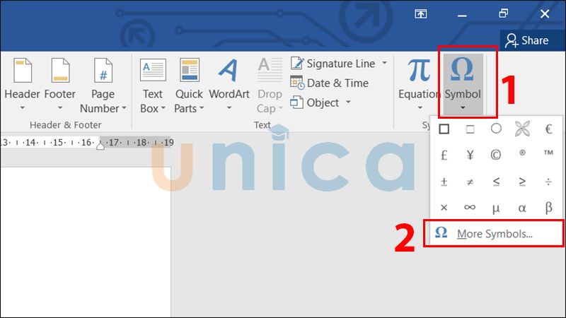 Chọn mục Symbol rồi chọn tiếp More Symbols