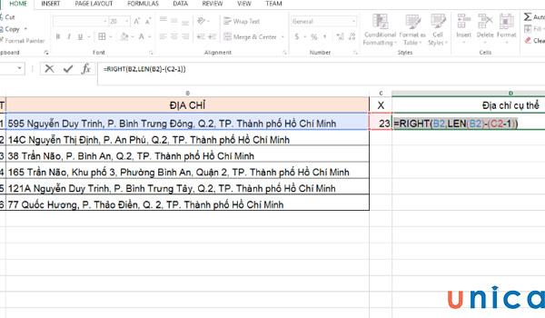 Sử dụng hàm Right để lấy địa chỉ theo yêu cầu
