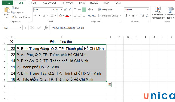 Tách tên Phường, Quận, Thành phố ra thành 3 cột riêng biệt