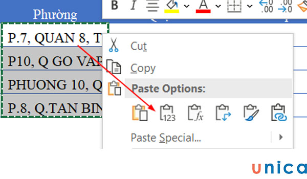 Chọn Paste Special
