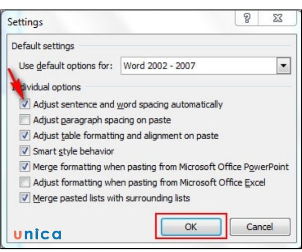 Chọn Adjust sentence and word spacing automatically