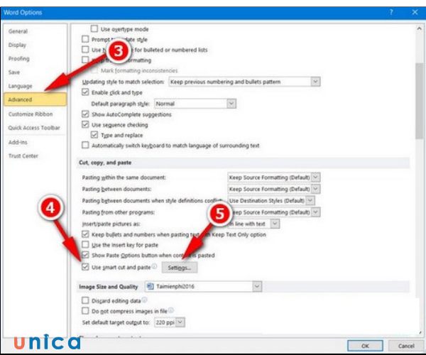 Chọn Use smart cut and paste