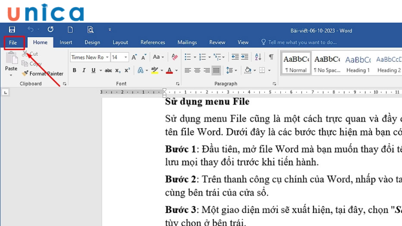 Chọn mục File trên thanh công cụ