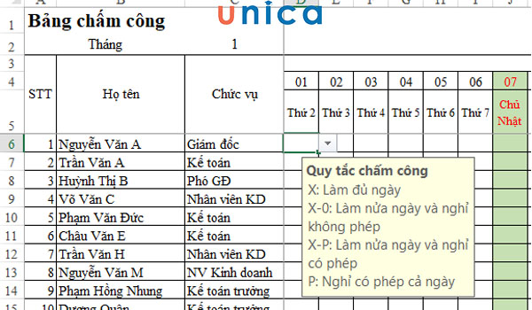 Lưu ý quan trọng khi tạo bảng chấm công trong excel