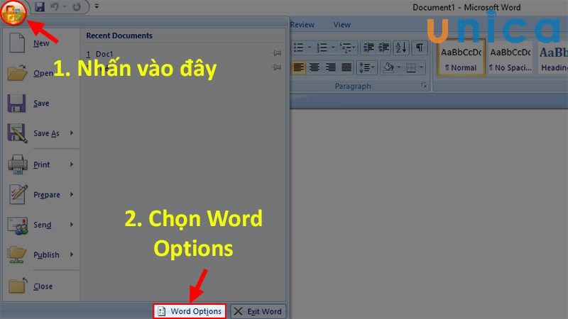 Chọn Word Options