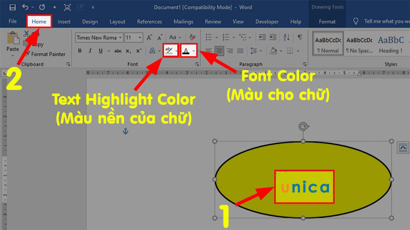 Đến mục Font và chọn màu sắc ở Text Highlight Color