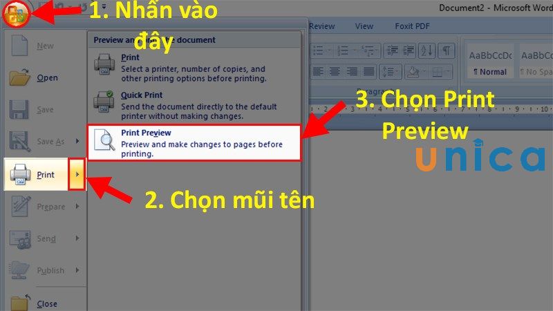 Chọn mũi tên trong phần Print Preview