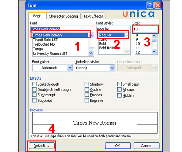 Điều chỉnh font chữ mặc định trong word