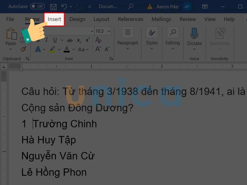 Chọn Insert