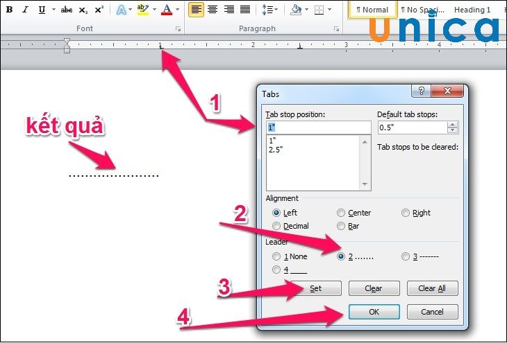 Thao tác set tab hoàn tất