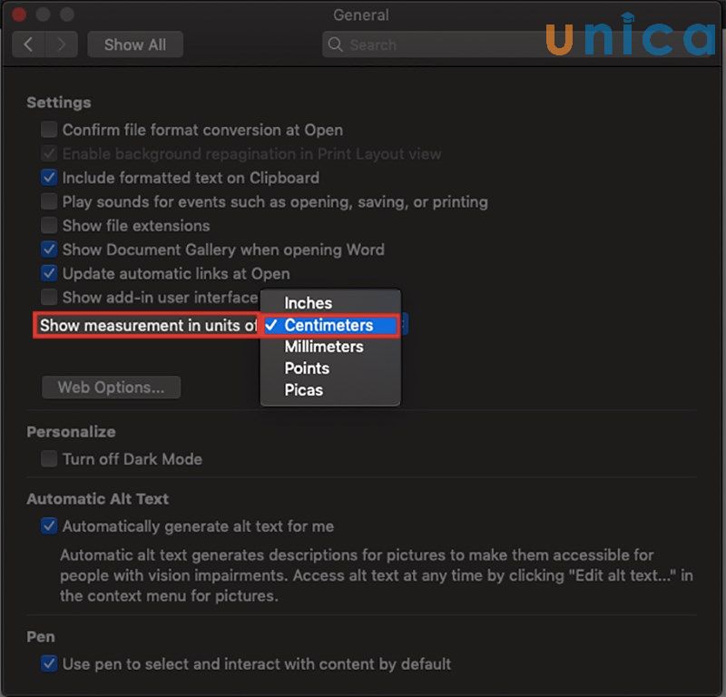 Cách đổi đơn vị trong Word cho MacOS