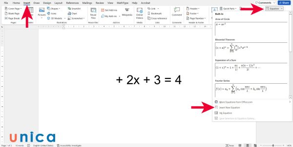 Chọn dòng chữ “Insert New Equation”