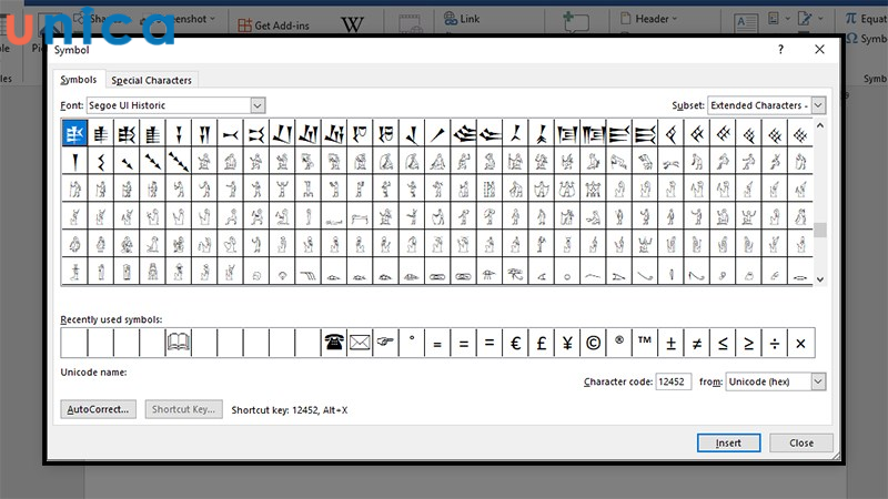 Một vài ký tự trong font ký tự Seogoe UI Historic