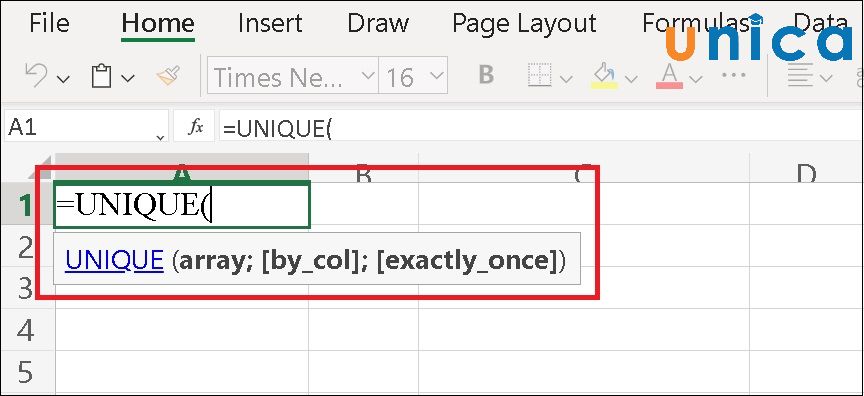 Công thức hàm Unique
