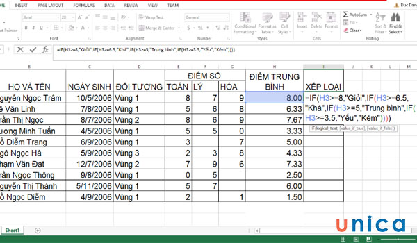 Công thức xếp loại theo điểm số