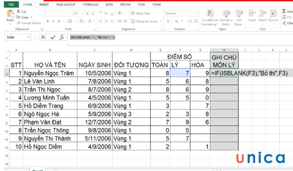 Nhập công thức vào bảng tính