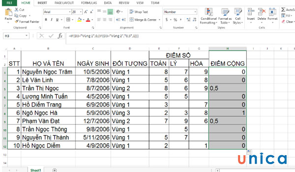 Chọn vùng dữ liệu cần định dạng