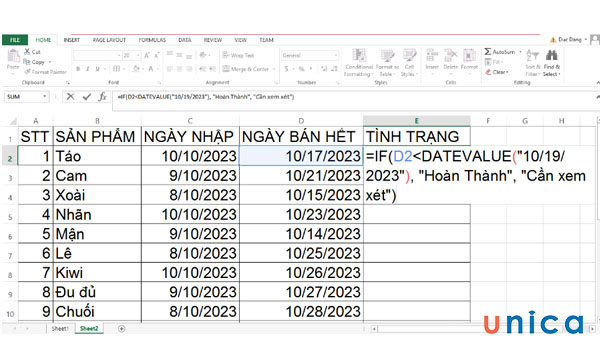 Công thức tính theo trường hợp 2