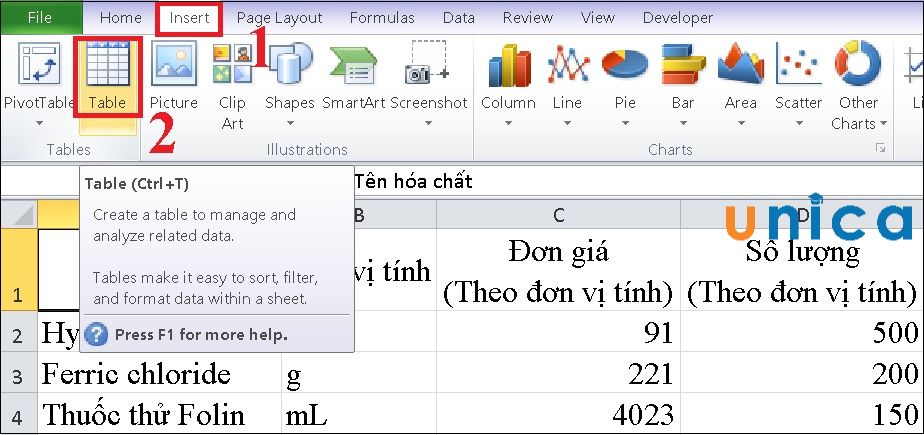 Cách tạo bảng trong Excel 