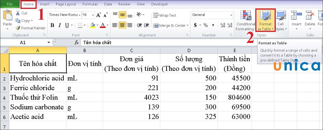 Cách tạo bảng trong Excel 