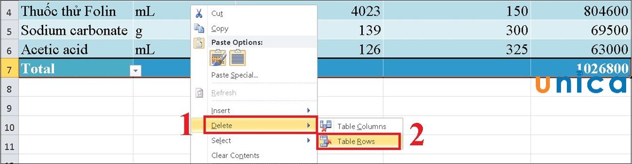 Xóa bảng tính trong Excel