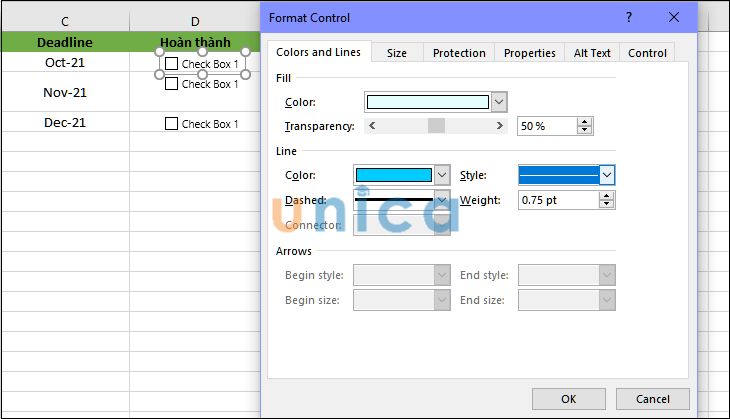 Điều chỉnh trong Format Control