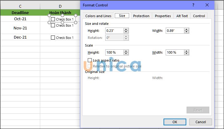 Điều chỉnh trong Format Control