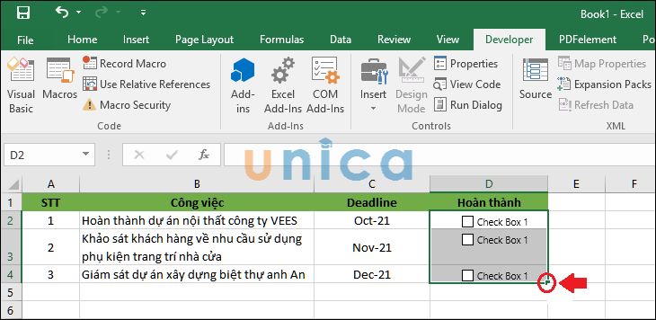 Kết quả của cách tạo nút tick trong excel