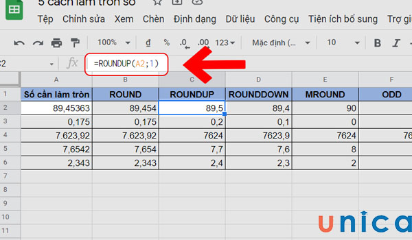 Ví dụ cách làm tròn số trong excel