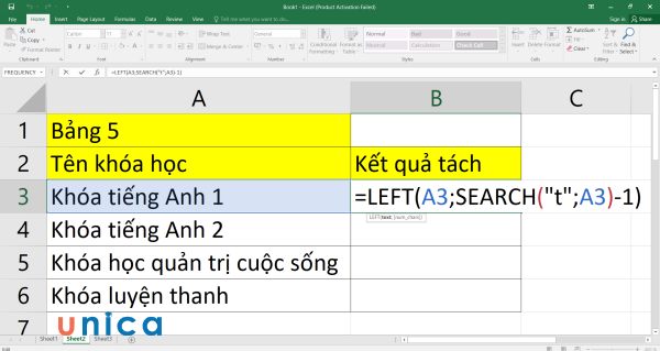 Nhập công thức hàm SEARCH kết hợp cùng hàm LEFT