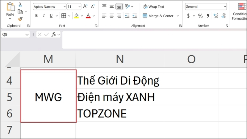 Kết quả khi Merge & Center