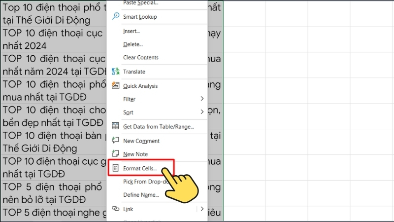 Mở hộp thoại Format Cells