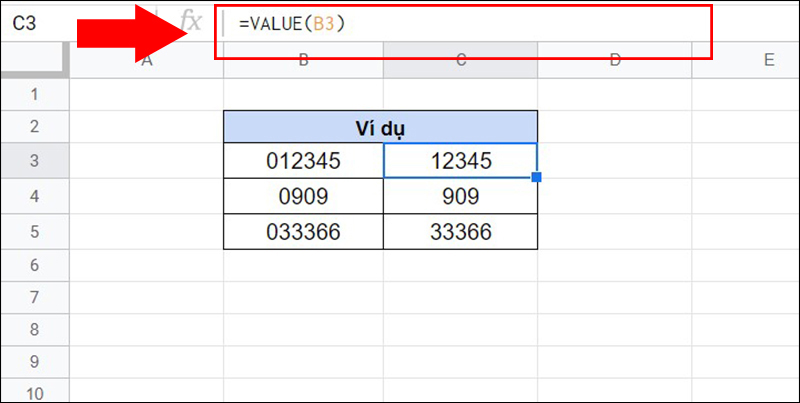 Sử dụng hàm VALUE