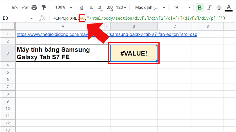 Lỗi #VALUE