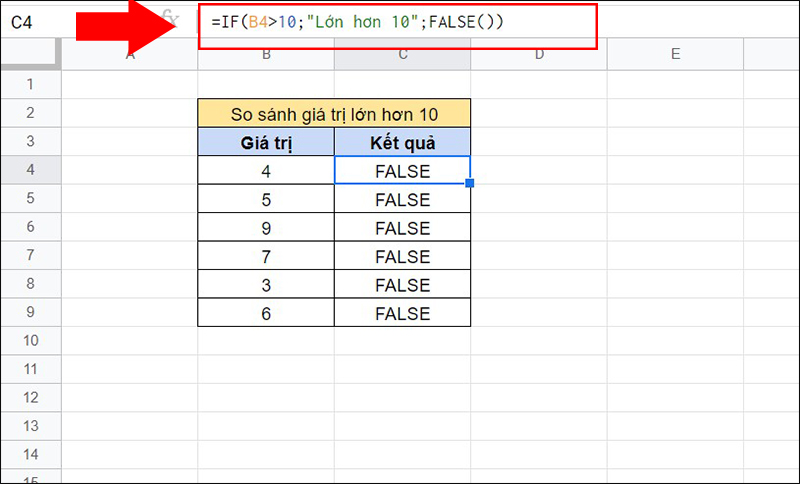 Giá trị hàm FALSE trong hàm IF