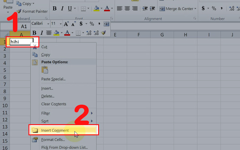 Chuột phải và chọn Insert Comment