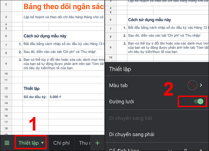 Gạt nút sang trái để ẩn dòng kẻ