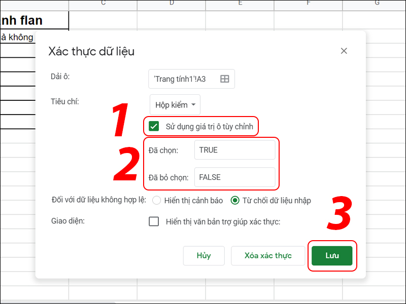 Sử dụng giá trị ô tuỳ chỉnh cho Checkbox